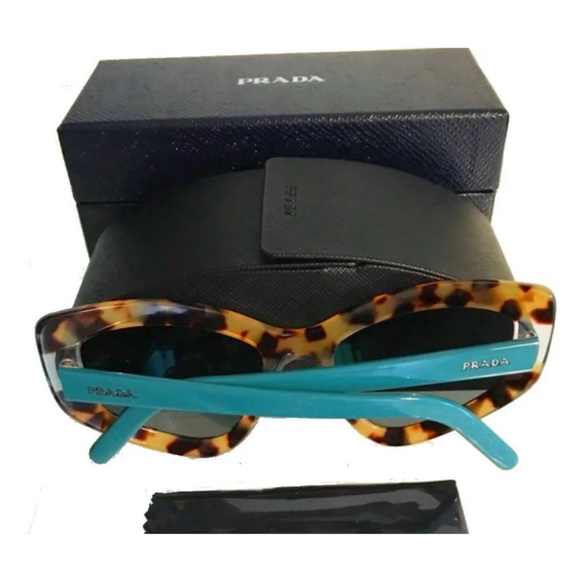 $352 Prada Medium Havana Catwalk Sunglasses Brown Blue Made in Italy 100% UV PR - Picture 9 of 12